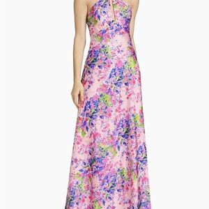 ML Monique Lhuillier Pink Floral Backless Dress